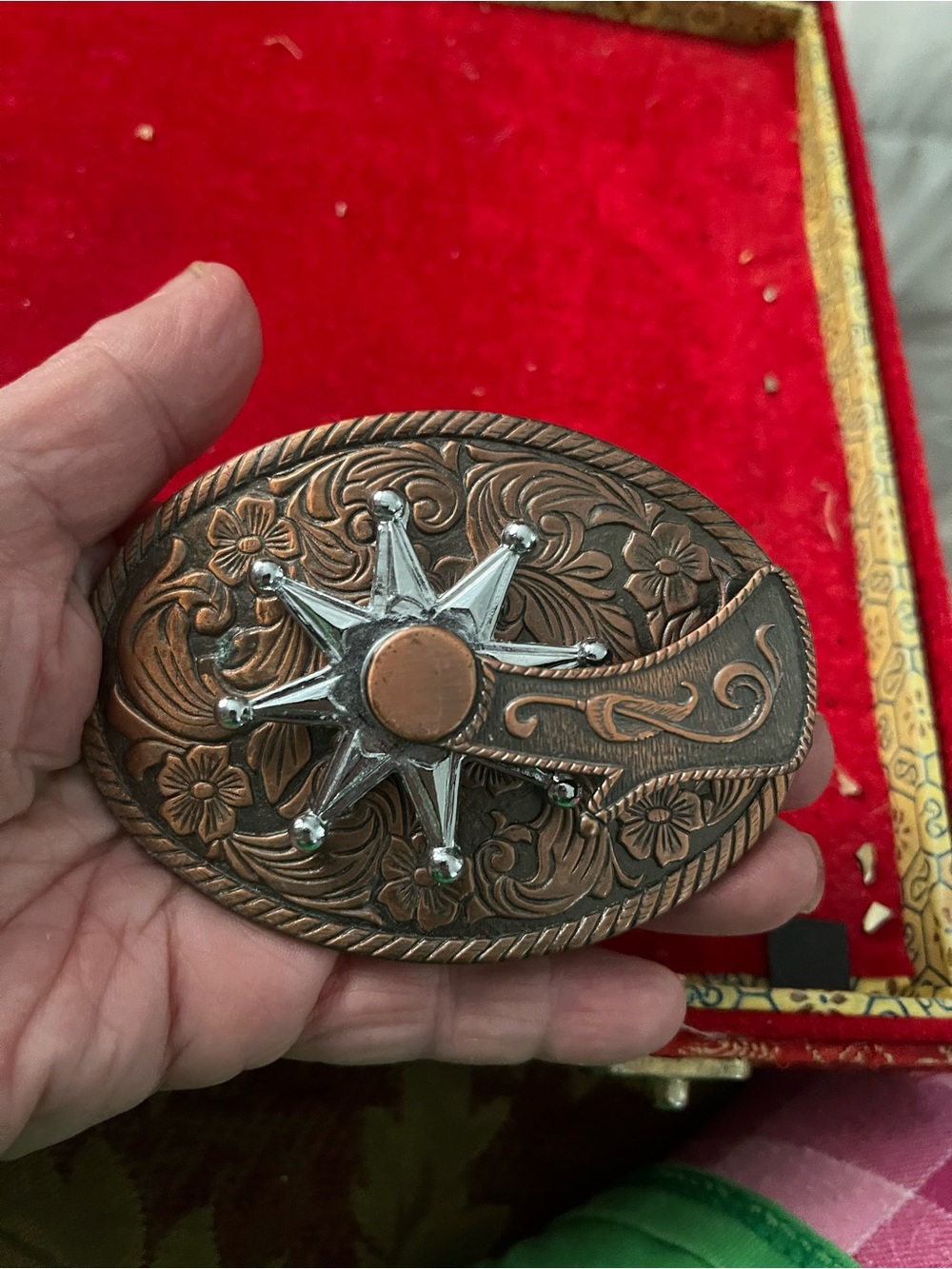 Western Copper-Tone Starburst Belt Buckle - Brown/Copper